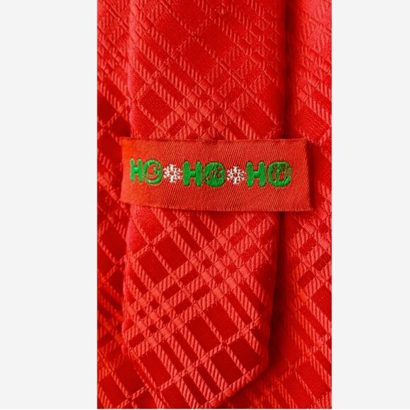 Vintage Ho Ho Ho Men’s Red Plaid Damask Polyester 58" Neck Tie - Like New - Picture 5 of 7